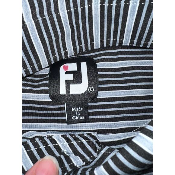 FootJoy Polo Shirt Mens Size L Black Gray Striped Golf Mind Over Matter Sleeve - Picture 8 of 16